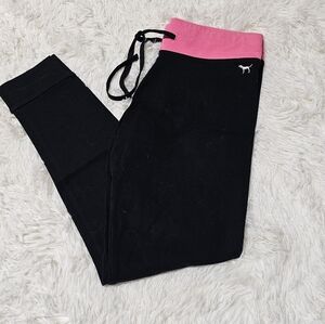 Victorias Secret PINK Activewear Black Joggers Hot Pink Waistband & 'DOG' Logo